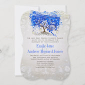 Royal Blue Heart Leaf Tree Wedding Invites Einladung (Vorderseite)