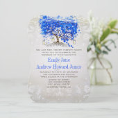 Royal Blue Heart Leaf Tree Wedding Invites Einladung (Stehend Vorderseite)