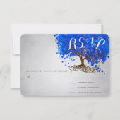 Royal Blue Heart Leaf Tree Wedding Invites Einladung (Vorderseite)