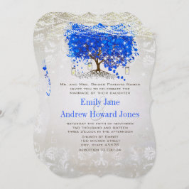 Royal Blue Heart Leaf Tree Wedding Mairtale Einladung