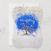 Royal Blue Heart Leaf Tree Wedding Mairtale Einladung (Rückseite)