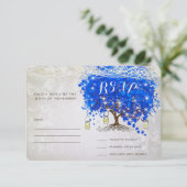 Royal Blue Heart Leaf Tree Wedding RSVP Karte (Stehend Vorderseite)