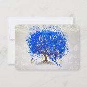 Royal Blue Heart Leaf Tree Wedding RSVP Karte (Rückseite)