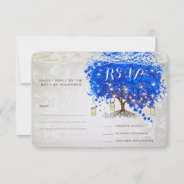 Royal Blue Heart Leaf Tree Wedding RSVP Karte