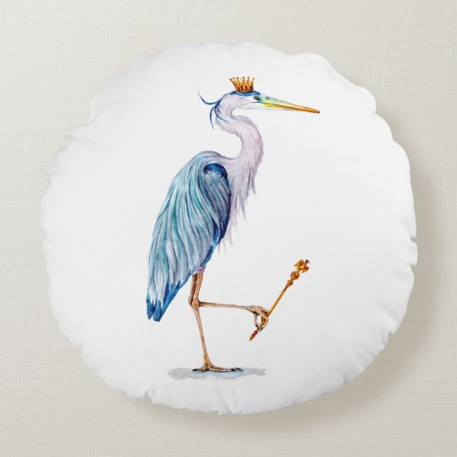 Royal Blue Heron Rundes Kissen (Vorderseite)