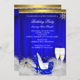 Royal Blue High Heels Snowflake Gold Champagne Einladung