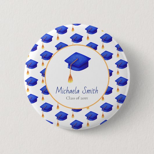 Royal Blue High School Abschluss Personalisiert Button (Vorderseite)