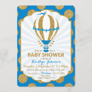 Royal Blue Hot Air Balloon Baby Dusche Einladung