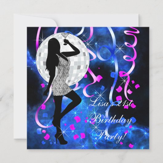 Royal Blue Hot Pink 21. Geburtstag Party Einladung (Vorderseite)