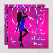 Royal Blue Hot Pink 30. Geburtstag Party Einladung (Vorne/Hinten)
