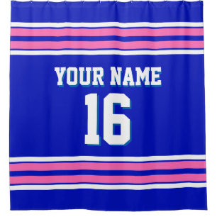Royal Blue Hot Pink White Stripes Sports Jersey Duschvorhang