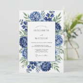Royal Blue Hydrangea Bloom Wedding Einladung (Stehend Vorderseite)