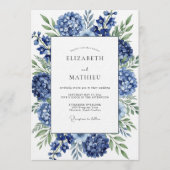 Royal Blue Hydrangea Bloom Wedding Einladung (Vorderseite)