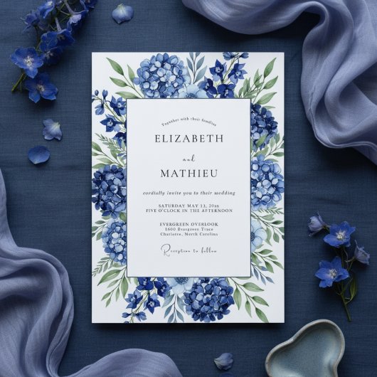 Royal Blue Hydrangea Bloom Wedding Einladung