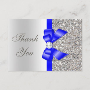 Royal Blue Imitate Bow Silver Sequins Vielen Dank Dankeskarte