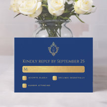Royal Blue Imitate Gold Foil Wappen Monogram Weddi