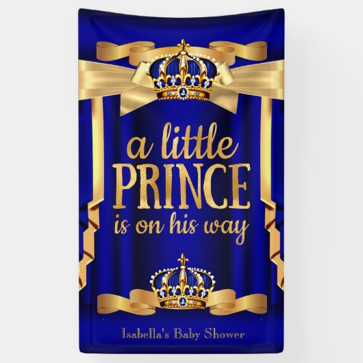 Royal Blue Imitats Gold Foil Crown Baby Dusche Banner (Vertikal)