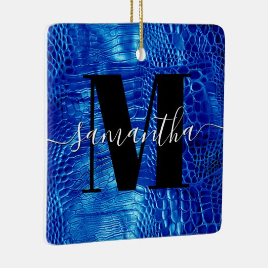 Royal Blue Imitats Leather Monogram Foto Keramikornament (Rechts)