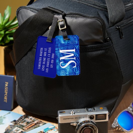 Royal Blue Imitats Leather Monogram Gepäckanhänger (Vorderseite & Rückseite)