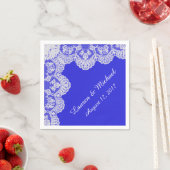 Royal Blue Imitats White Lace Border Wedding Serviette (Beispiel)