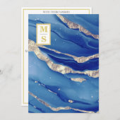 *~ Royal Blue Initials Agate AR66 UAWG QR Hochzeit Einladung (Vorne/Hinten)