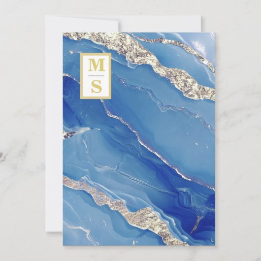 *~ Royal Blue Initials Agate QR AR66 UAWG Wedding Einladung (Vorderseite)