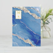 *~ Royal Blue Initials Agate QR AR66 UAWG Wedding Einladung (Stehend Vorderseite)