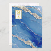 *~ Royal Blue Initials Agate QR AR66 UAWG Wedding Einladung (Vorne/Hinten)