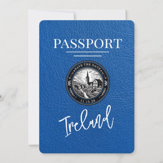 Royal Blue Ireland Passport Save the Date (Vorderseite)