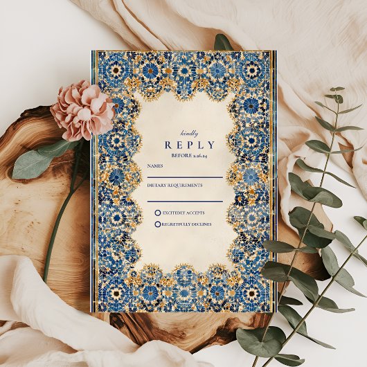 Royal Blue Islamic Wedding RSVP Karte