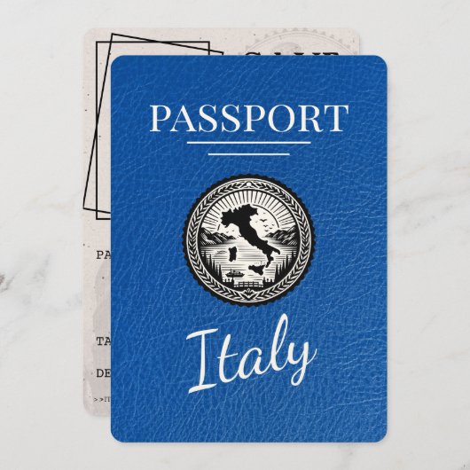 Royal Blue Italy Passport Save The Date (Vorne/Hinten)