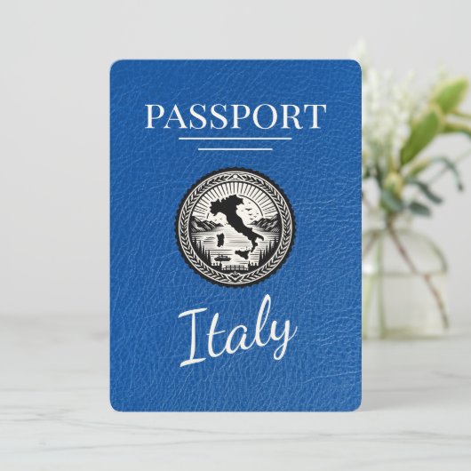 Royal Blue Italy Passport Save The Date (Stehend Vorderseite)