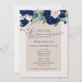 Royal Blue Ivory Floral Rose Quinceanera und Mass Einladung (Vorderseite)