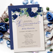 Royal Blue Ivory Floral Rose Quinceanera und Mass Einladung