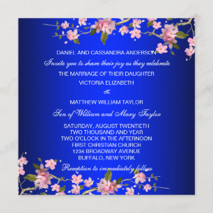 Royal Blue Japanese Cherry Blossoms Wedding Einladung