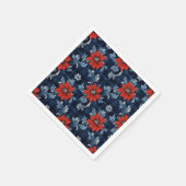 Royal Blue Kariert Red Floral Serviette (Ecke)