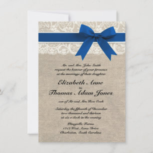 Royal Blue Lace & Burlap Wedding Invite 2 Einladung