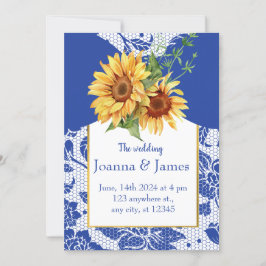 Royal Blue Lace Sunflower Wedding Einladung