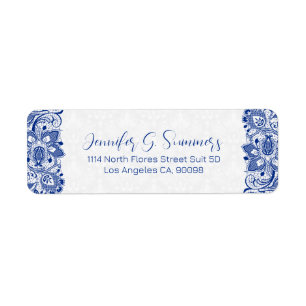 Royal Blue Lace & White Vintag Floral Damaskus Lab