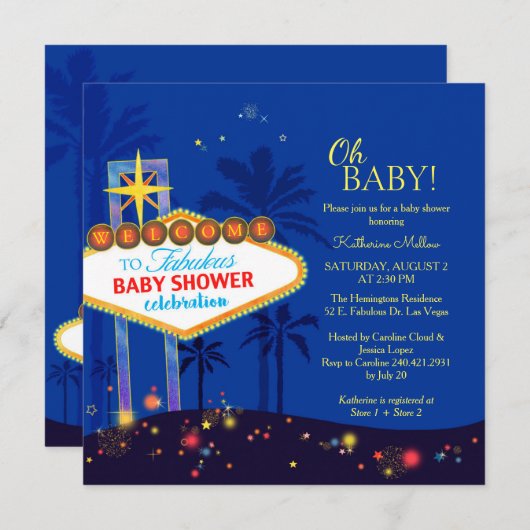 Royal Blue Las Vegas Baby Dusche Einladung (Vorne/Hinten)