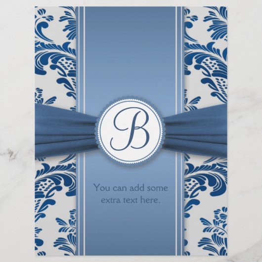 Royal blue leafy damask Wedding Menu Flyer (Rückseite)