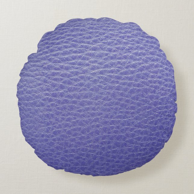 Royal Blue Leather Look Print Round Pillow Rundes Kissen (Vorderseite)