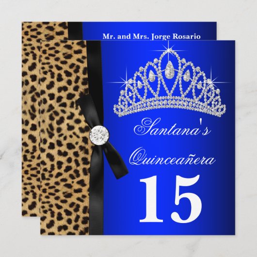 Royal Blue Leopard Quinceanera Einladungen (Vorne/Hinten)