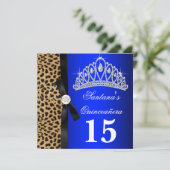 Royal Blue Leopard Quinceanera Einladungen (Stehend Vorderseite)