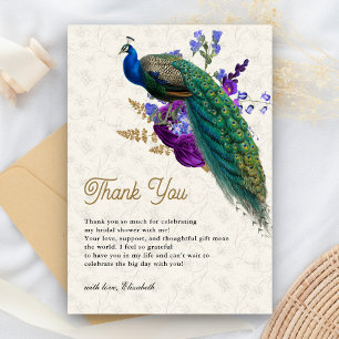 Royal Blue Lila Floral Peacock Brautparty Dankeskarte