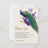 Royal Blue Lila Floral Peacock Brautparty Dankeskarte (Vorderseite)