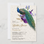 Royal Blue Lila Floral Peacock Brautparty Einladung (Vorderseite)