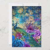 Royal Blue Lila Floral Peacock Brautparty Einladung (Rückseite)