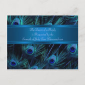 Royal Blue Lila Peacock Feathers Wedding Einladungspostkarte (Vorderseite)