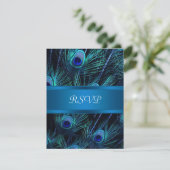 Royal Blue Lila Peacock Feathers Wedding RSVP Karte (Stehend Vorderseite)